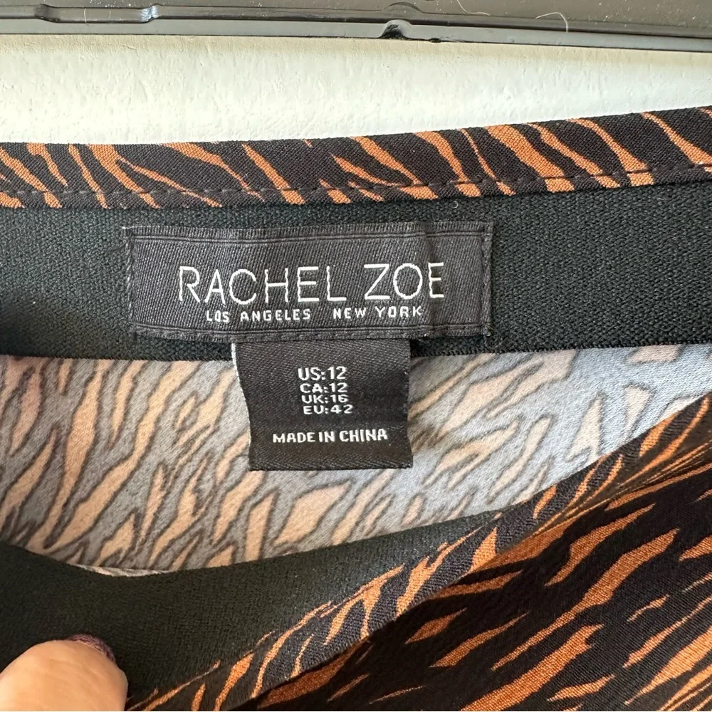 Rachel Zoe Animal Print Flowy Midi Skirt Pull On Black Brown 12